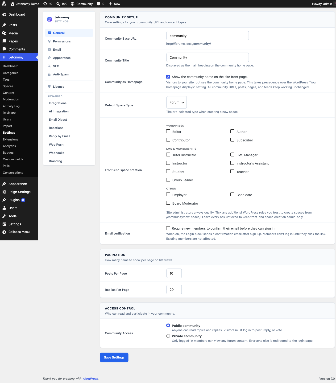 General settings
