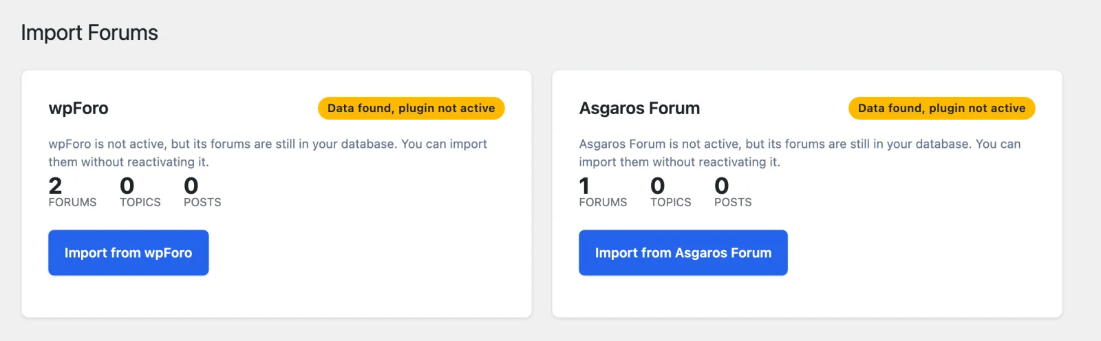 Import tool interface with source selection and progress tracking