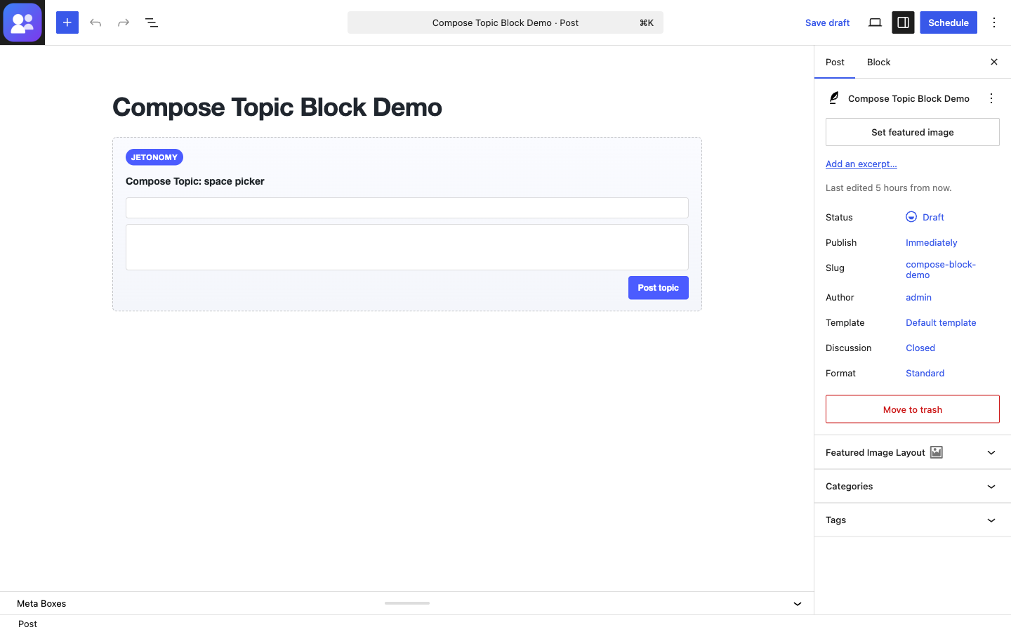 Compose Topic block in the Gutenberg editor