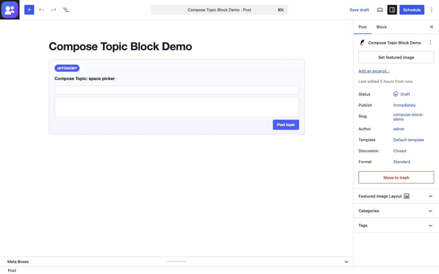 Compose Topic block in the Gutenberg editor
