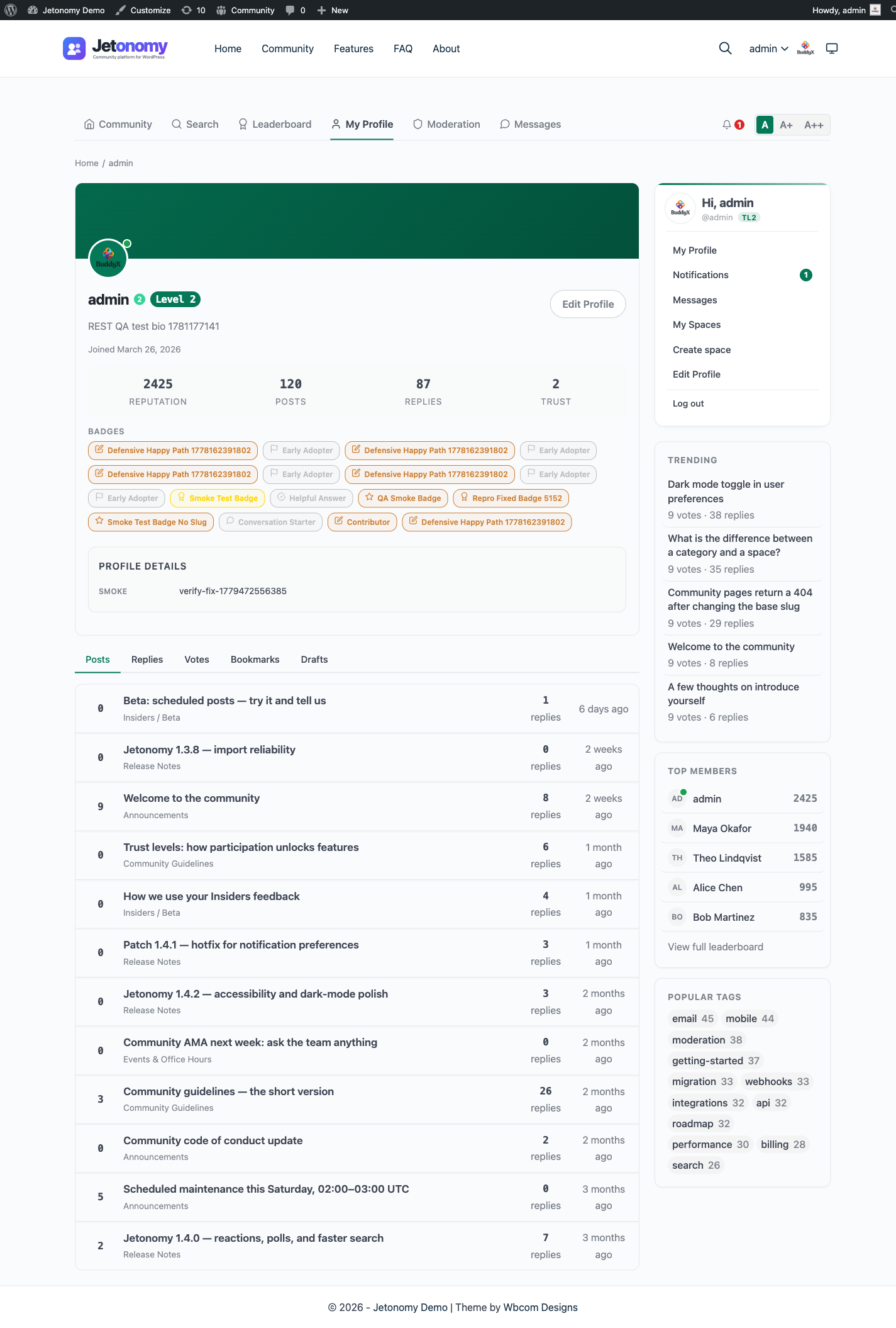 User profile page