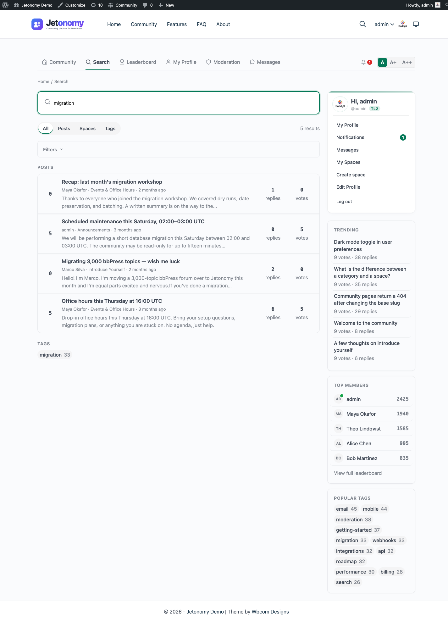 Search results page