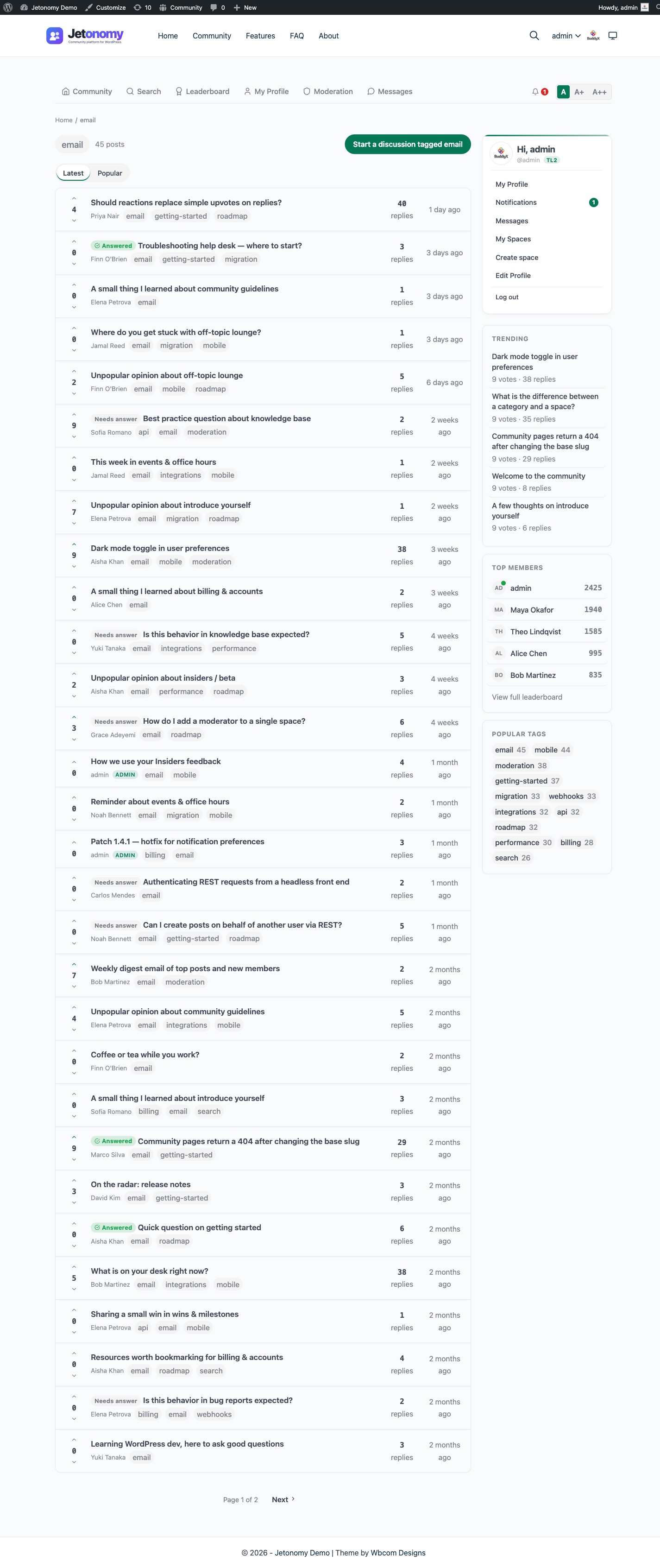 Tag page listing all topics associated with a specific tag