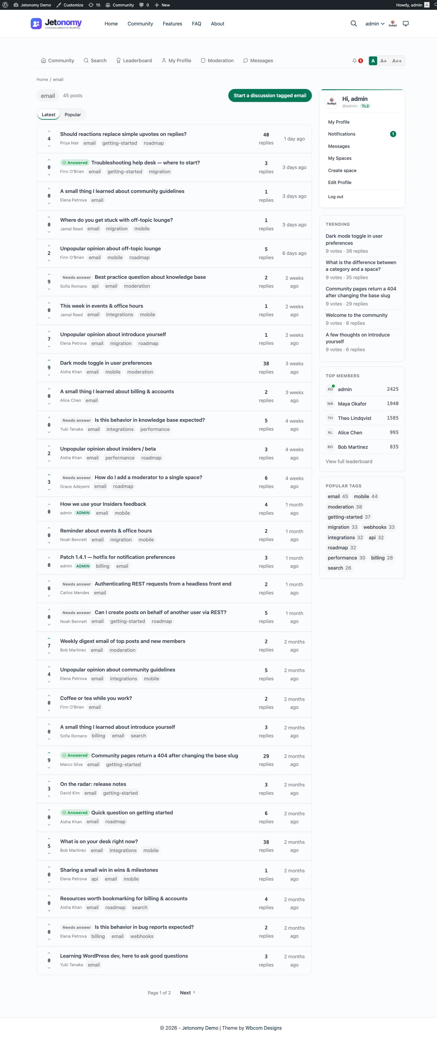Tag page listing all topics associated with a specific tag