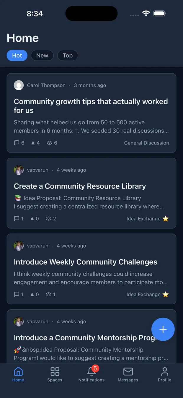 The Jetonomy iOS app home feed on an iPhone, showing community posts with Hot, New, and Top sorting