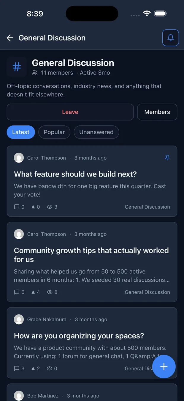 Jetonomy iOS app single space showing its discussion