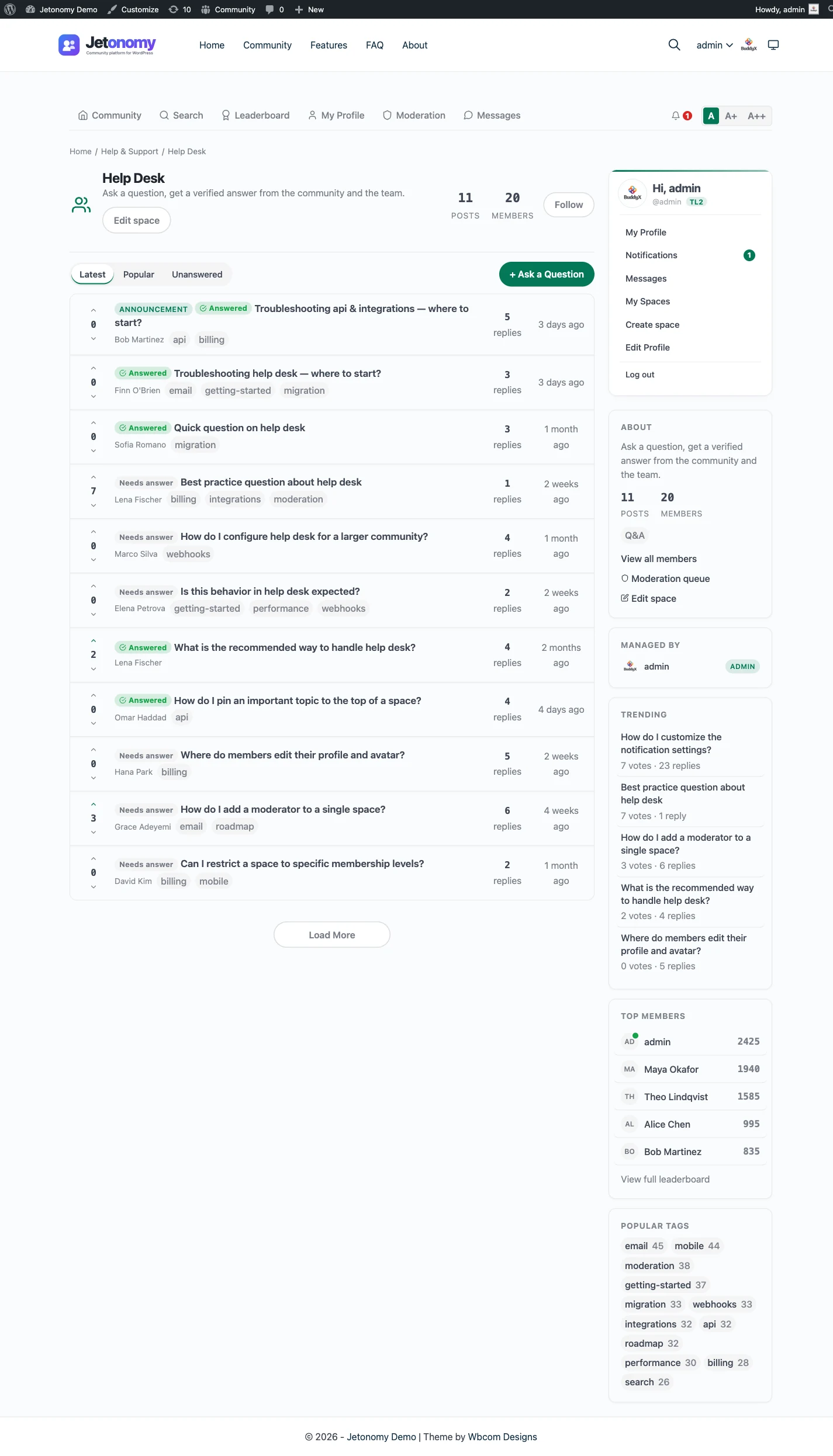 Jetonomy Q&A space with an accepted answer marked on a question thread